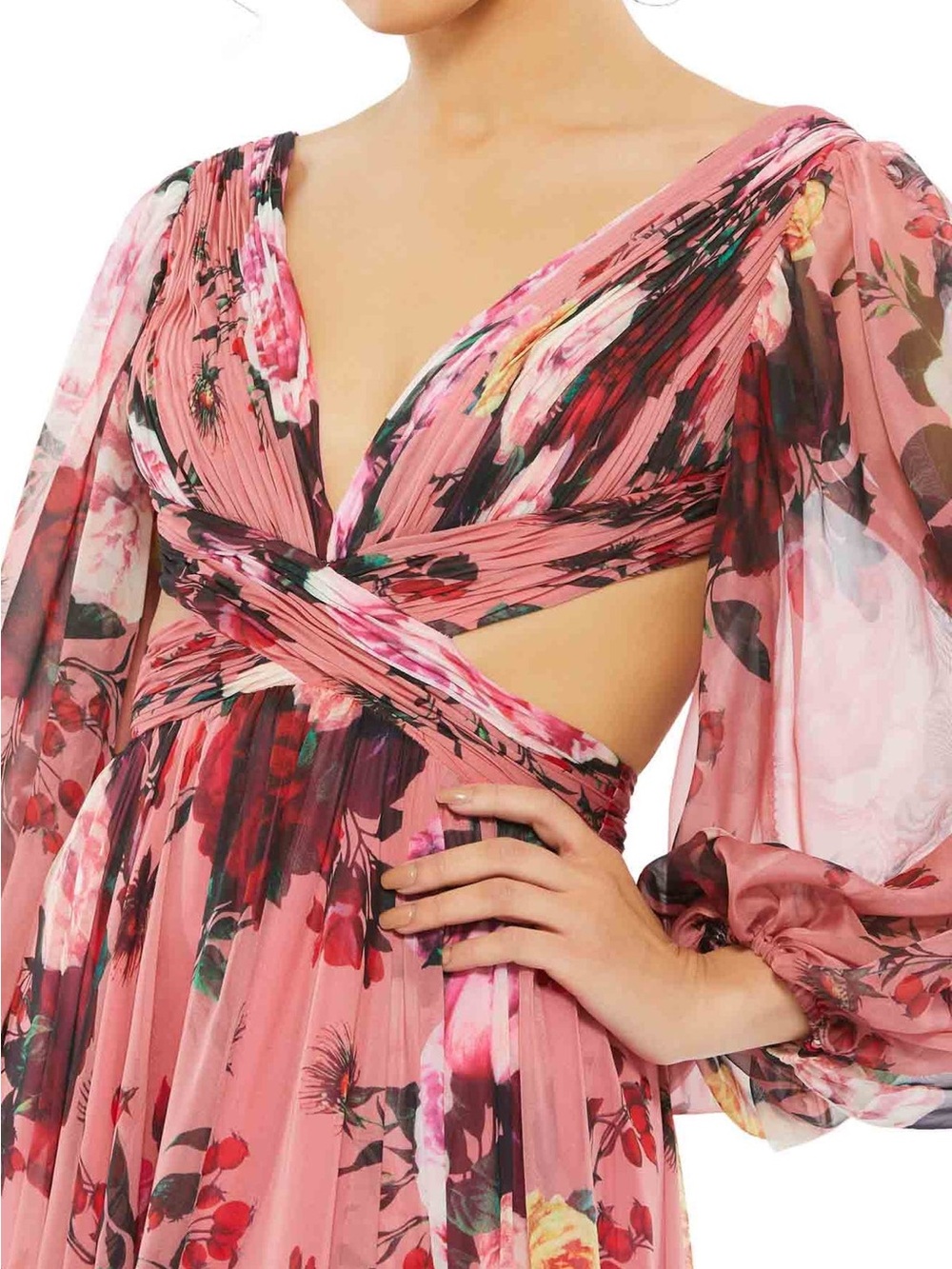 NWT Mac Duggal 67946 Rose Multi Floral Chiffon Cutout Maxi Gown Size 4 - Picture 3 of 7